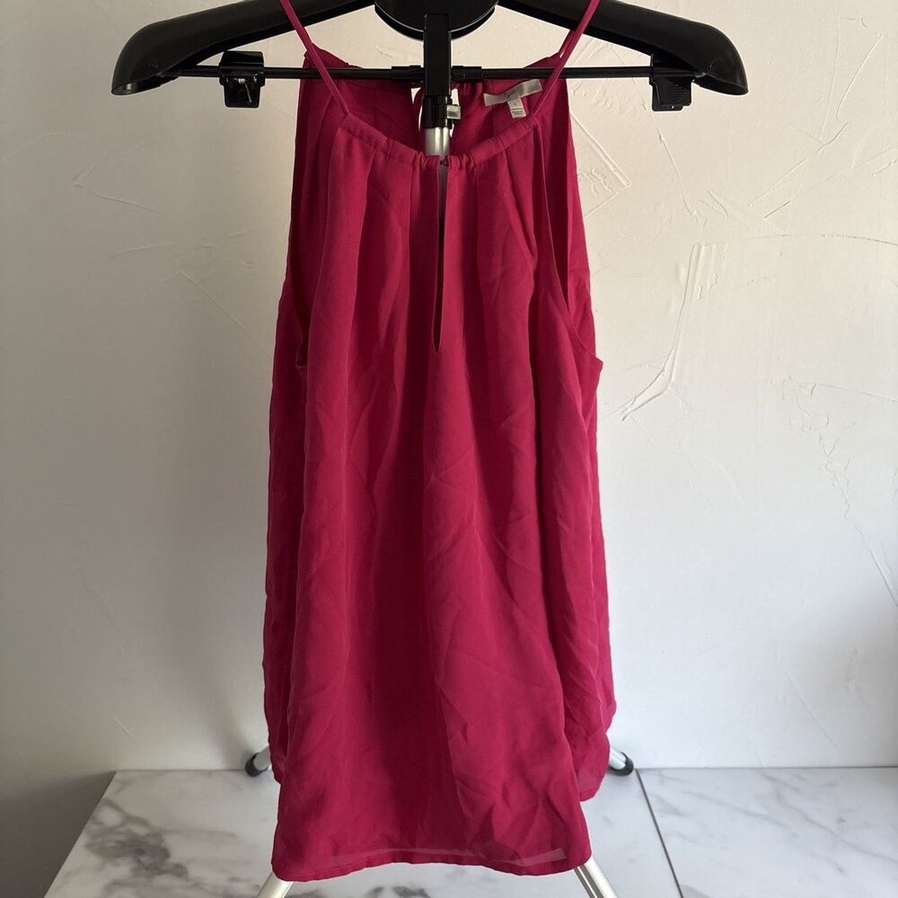 Joie Magenta Silk Halter Top Size S Fuchsia Pink Pleated Keyhole Blouse